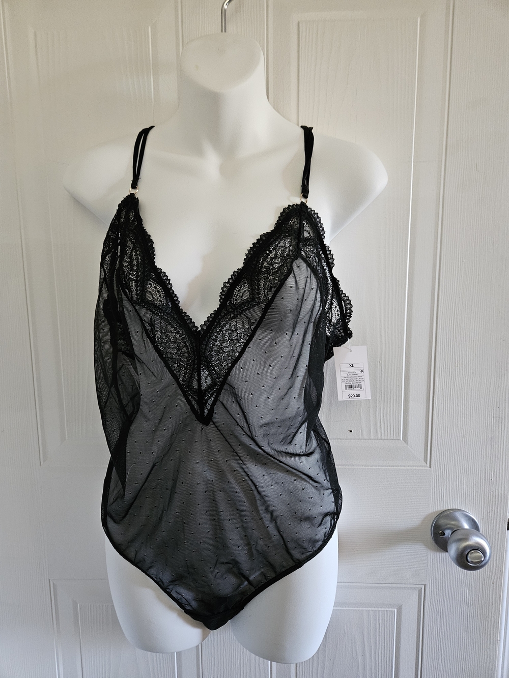 Auden Sheer Black Lace V-Neck Bodysuit Lingerie